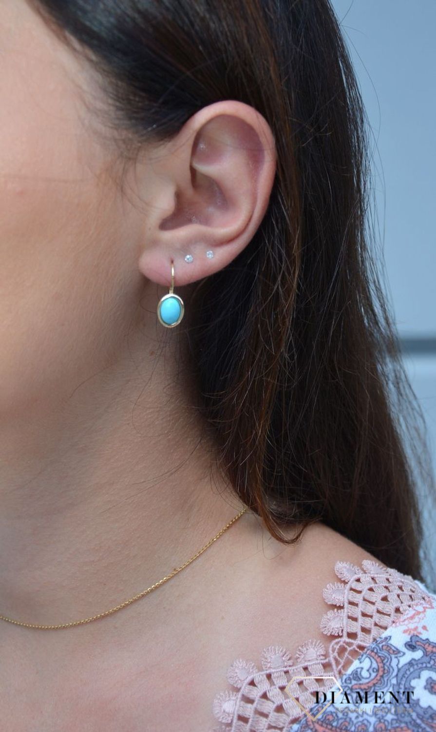 Złote kolczyki owalne z turkusem 585 KL 9400.jpg